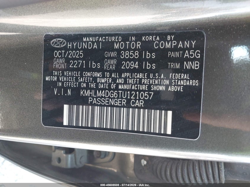 2026 Hyundai Elantra VIN KMHLM4DG6TU121057 IAAI salvage auction — RIGHT FRONT, Enterprise Vehicles Clear Only (Illinois), sold $11,600 on 2026-07-29 (photo 9)