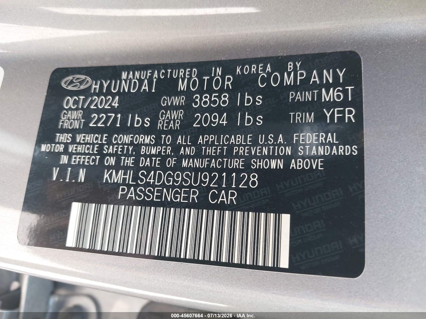2025 Hyundai Elantra VIN KMHLS4DG9SU921128 IAAI salvage auction — REAR END, Enterprise Vehicles Clear Only (Florida), sold $6,800 on 2026-07-20 (photo 9)