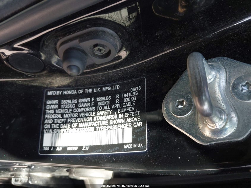 2018 Honda Civic VIN SHHFK7G4XJU230586 IAAI salvage auction — LEFT FRONT, Salvage Certificate (California), sold $3,950 on 2026-07-22 (photo 9)