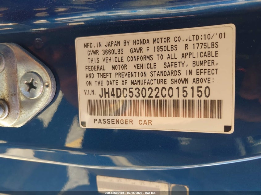 2002 Acura Rsx VIN JH4DC53022C015150 IAAI salvage auction — FRONT END, Salvage (California), sold $50 on 2026-07-31 (photo 9)