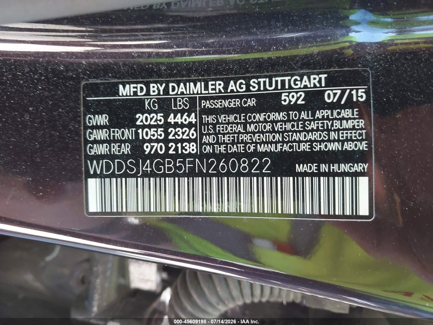 2015 Mercedes-benz Cla-klasse VIN WDDSJ4GB5FN260822 IAAI salvage auction — FRONT END, Bill Of Sale (Washington), sold $1,600 on 2026-07-29 (photo 9)