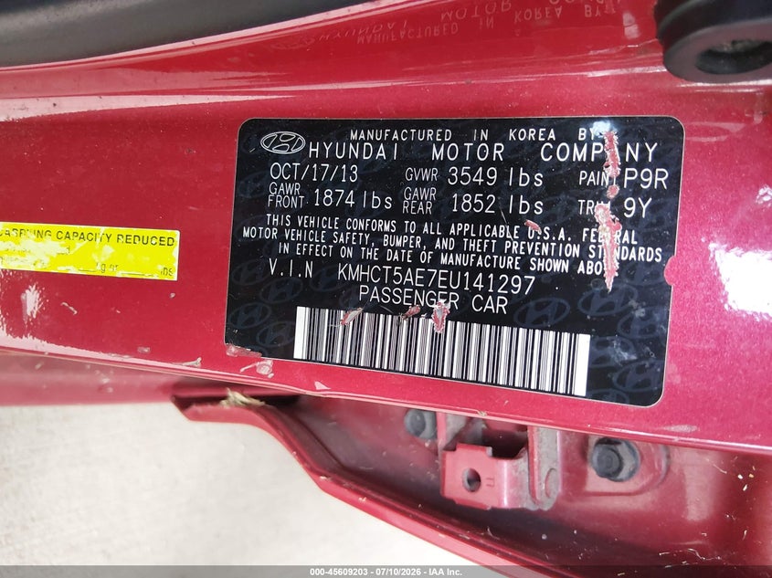 2014 Hyundai Accent VIN KMHCT5AE7EU141297 IAAI salvage auction — NORMAL WEAR, Original (Texas), sold $600 on 2026-07-20 (photo 9)