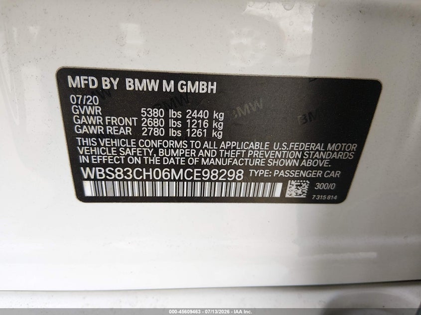 2021 BMW M5 VIN WBS83CH06MCE98298 IAAI salvage auction — RIGHT SIDE, Salvage (California), sold $35,950 on 2026-08-31 (photo 9)