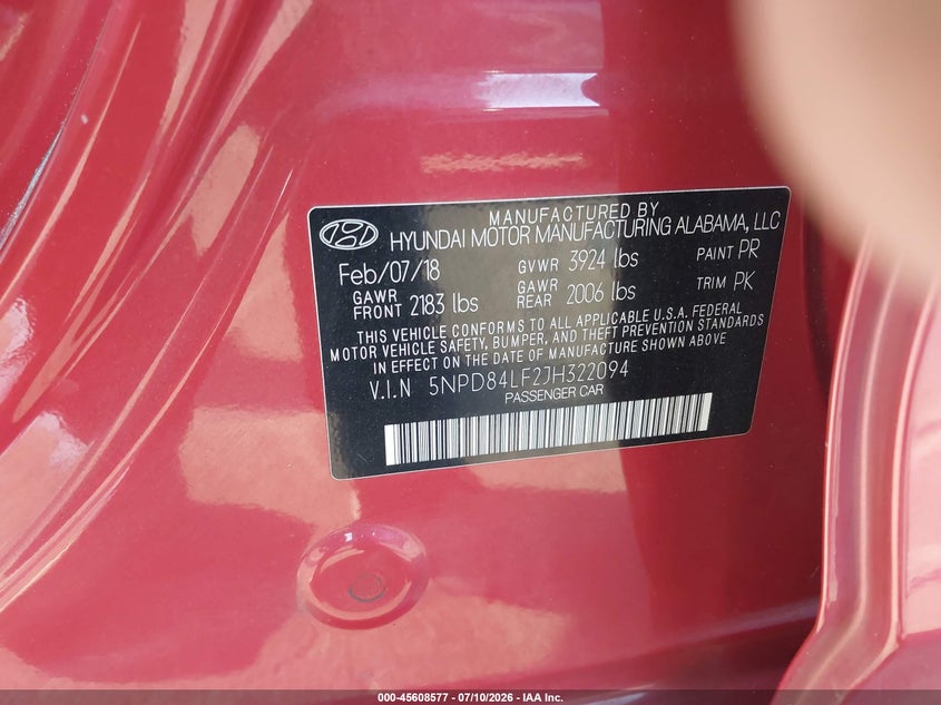 2018 Hyundai Elantra VIN 5NPD84LF2JH322094 IAAI salvage auction — REAR END, Salvage Certificate (California), sold $2,250 on 2026-07-23 (photo 9)