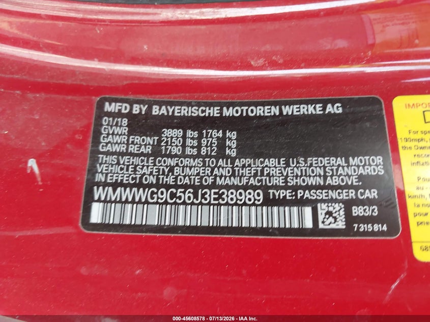 2018 Mini Convertible VIN WMWWG9C56J3E38989 IAAI salvage auction — FRONT END, Salvage Title, sold $2,800 on 2026-08-15 (photo 9)