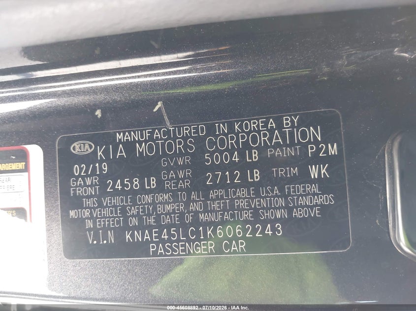2019 Kia Stinger VIN KNAE45LC1K6062243 IAAI salvage auction — RIGHT SIDE, Salvage (California), sold $3,450 on 2026-07-29 (photo 9)
