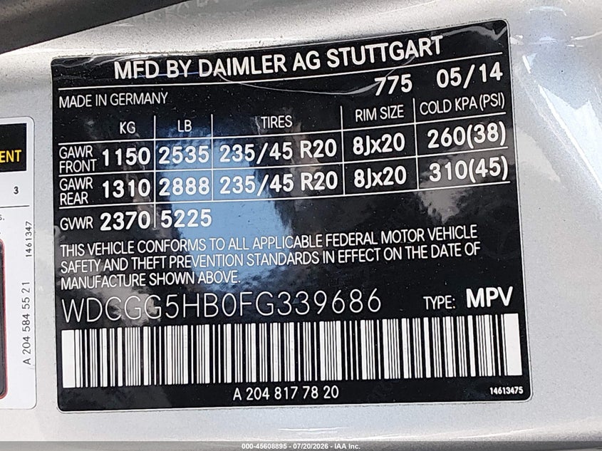 2015 Mercedes-benz Glk-klasse VIN WDCGG5HB0FG339686 IAAI salvage auction — REAR END, Salvage (California), sold $4,600 on 2026-08-03 (photo 9)