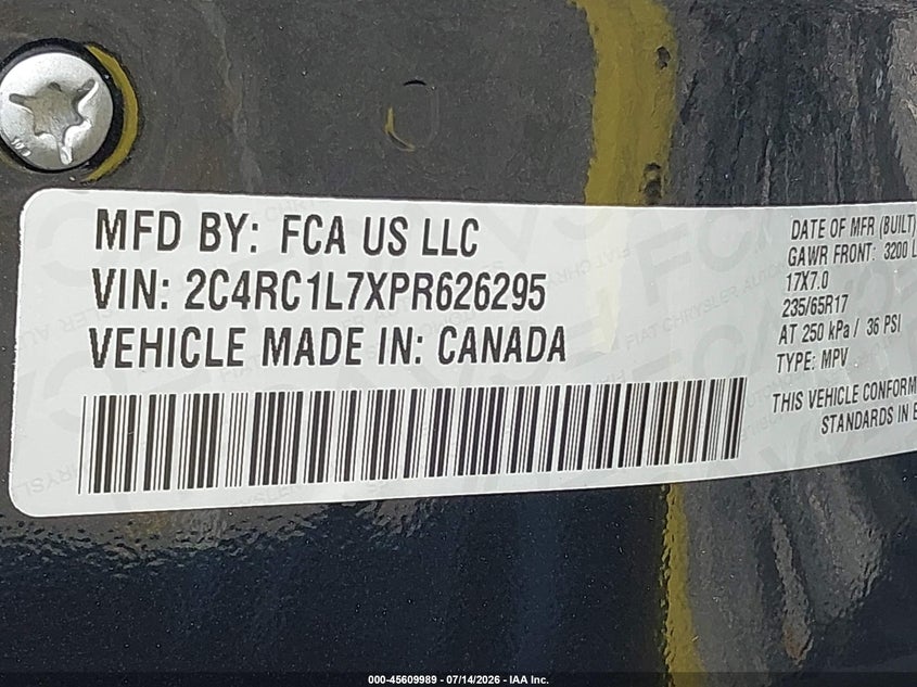 2023 Chrysler Pacifica VIN 2C4RC1L7XPR626295 IAAI salvage auction — WATER/FLOOD, Enterprise Vehicles Salvage Only (Florida), sold $10,375 on 2026-07-30 (photo 9)