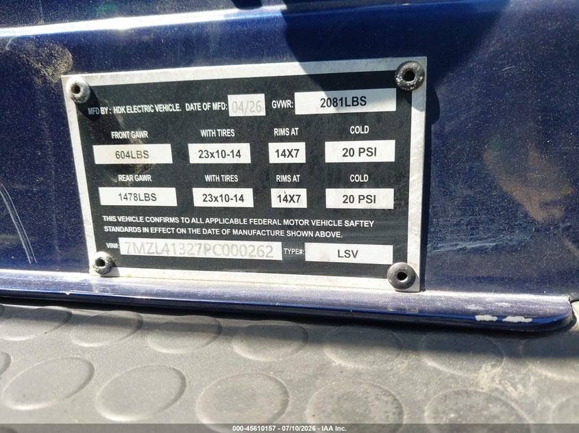 2023 Evolution 4p VIN 7MZL41327PC000262 IAAI salvage auction — SIDE, Salvage (California), sold $4,300 on 2026-07-29 (photo 9)
