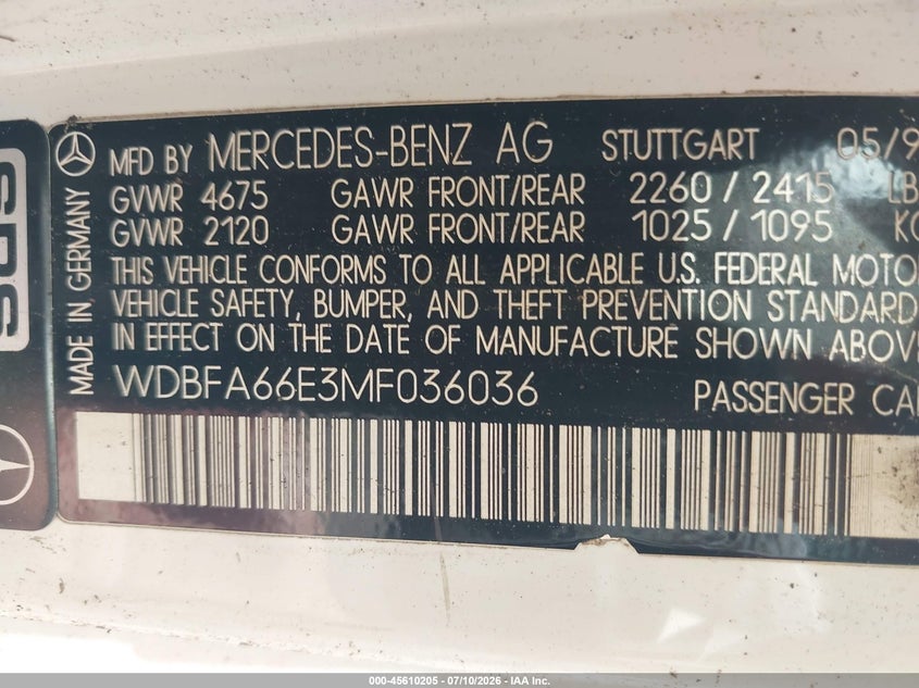 1991 Mercedes-benz 500 VIN WDBFA66E3MF036036 IAAI salvage auction — NORMAL WEAR, Clear (New York), sold $975 on 2026-07-28 (photo 9)