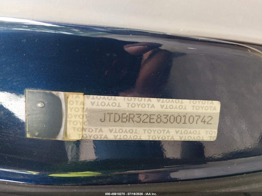 2003 Toyota Corolla VIN JTDBR32E830010742 IAAI salvage auction — NORMAL WEAR, Clear (New Jersey), sold $550 on 2026-07-30 (photo 9)