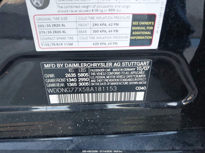 2008 Mercedes-benz S class VIN WDDNG77X58A181153 IAAI salvage auction — FRONT END, Clear (Florida), sold $2,150 on 2026-07-28 (photo 9)