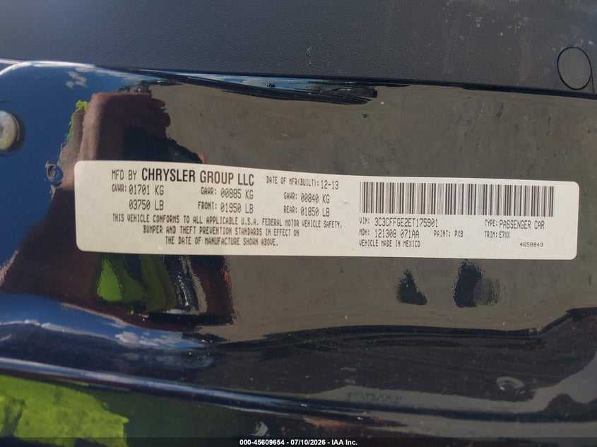 2014 Fiat 500e VIN 3C3CFFGE2ET175901 IAAI salvage auction — NORMAL WEAR, Clear (Washington), sold $775 on 2026-07-29 (photo 9)