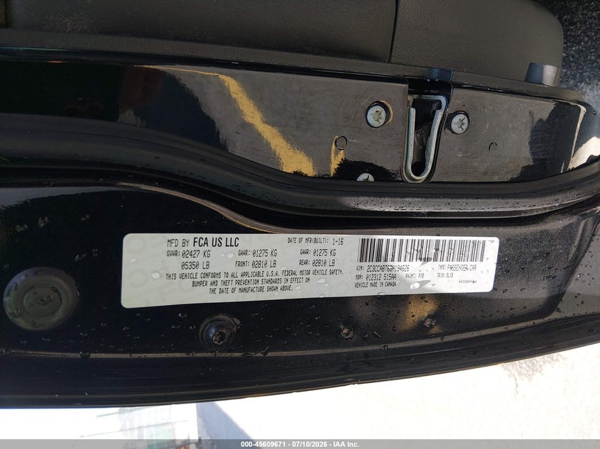 2016 Chrysler 300 VIN 2C3CCABT6GH194626 IAAI salvage auction — NORMAL WEAR, Repossession Paperwork (South Carolina), sold $7,825 on 2026-08-12 (photo 9)