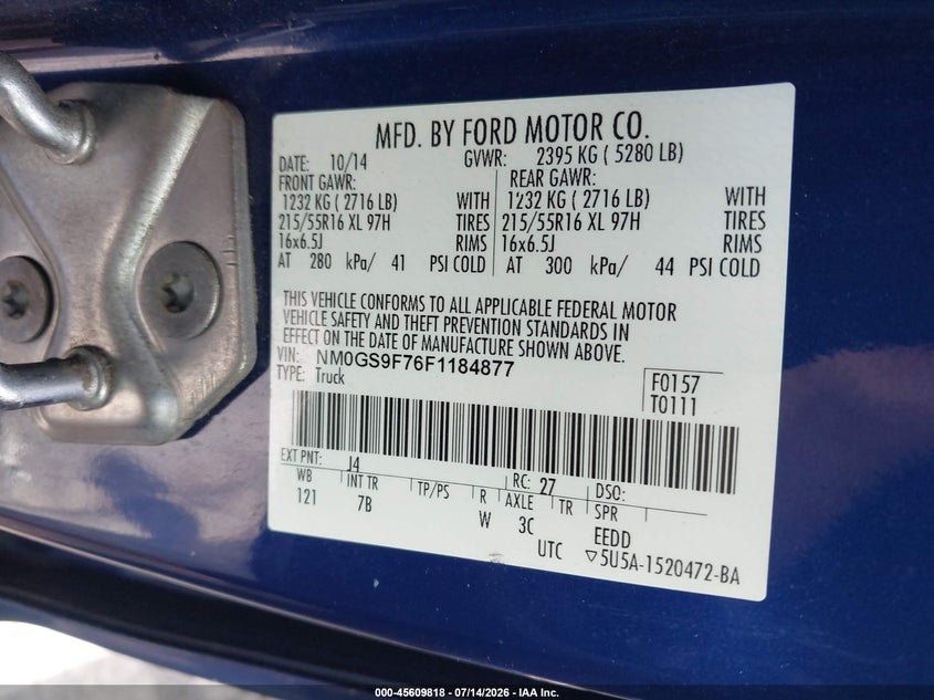2015 Ford Transit connect VIN NM0GS9F76F1184877 IAAI salvage auction — FRONT END, Clear (North Carolina), sold $675 on 2026-07-23 (photo 9)