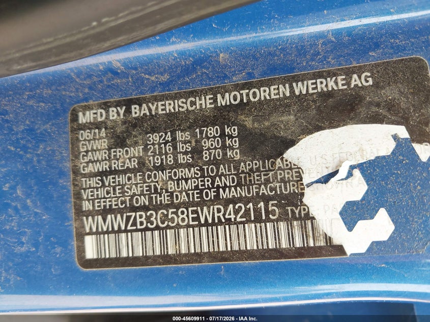 2014 Mini Countryman VIN WMWZB3C58EWR42115 IAAI salvage auction — FRONT END, Clear (Michigan), sold $1,050 on 2026-08-13 (photo 9)