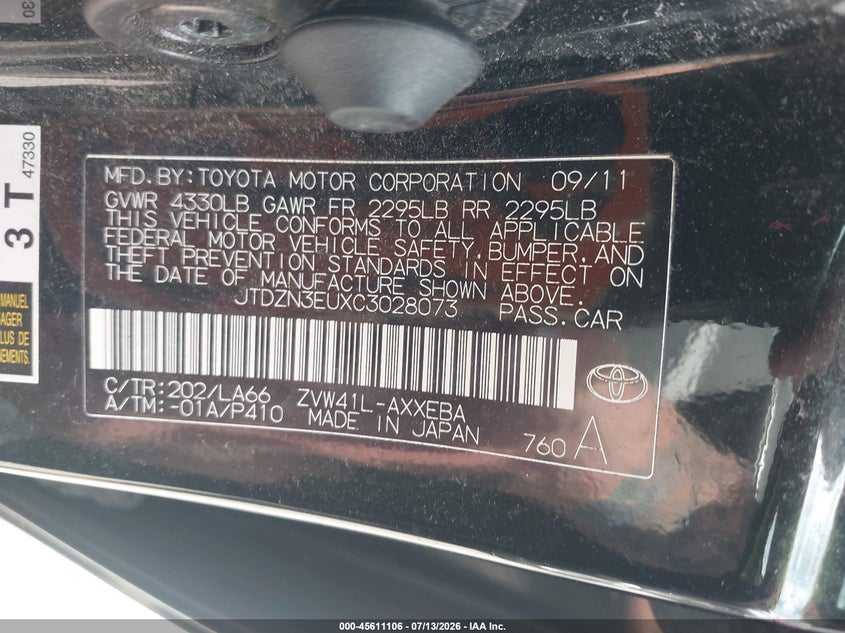2012 Toyota Prius v VIN JTDZN3EUXC3028073 IAAI salvage auction — NORMAL WEAR, Clear (New York), sold $725 on 2026-07-21 (photo 9)