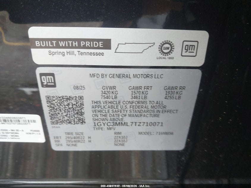 2026 Cadillac Xt4 VIN 1GYC3MML7TZ710071 IAAI salvage auction — FRONT END, Original (Texas), sold $35,000 on 2026-08-13 (photo 9)