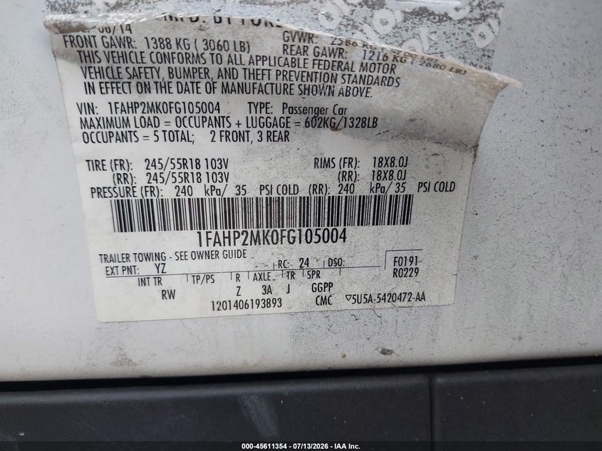 2015 Ford Police VIN 1FAHP2MK0FG105004 IAAI salvage auction — REAR END, Rebuildable (Florida), sold $475 on 2026-07-19 (photo 9)