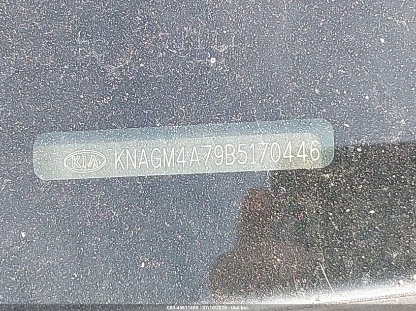 2011 Kia Optima VIN KNAGM4A79B5170446 IAAI salvage auction — NORMAL WEAR, Clear (North Carolina), sold $475 on 2026-07-31 (photo 9)