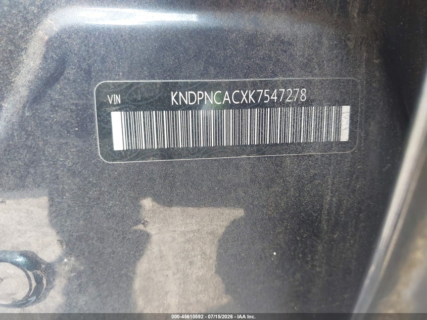 2019 Kia Sportage VIN KNDPNCACXK7547278 IAAI salvage auction — FRONT END, Salvage Title, sold $3,350 on 2026-08-01 (photo 9)