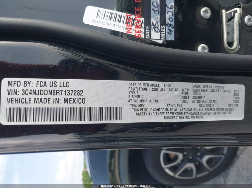 2024 Jeep Compass VIN 3C4NJDDN6RT137282 IAAI salvage auction — FRONT END, Salvage Title, sold $8,575 on 2026-07-22 (photo 9)