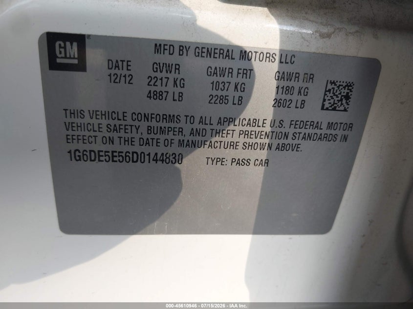 2013 Cadillac Cts VIN 1G6DE5E56D0144830 IAAI salvage auction — REAR END, Salvage Title, sold $400 on 2026-08-03 (photo 9)