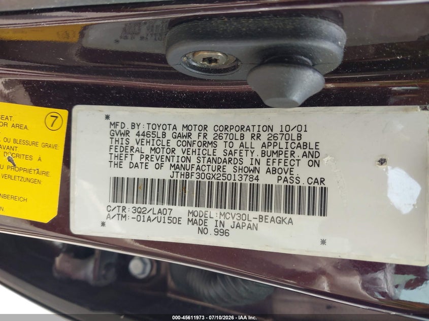2002 Lexus Es 300 VIN JTHBF30GX25013784 IAAI salvage auction — NORMAL WEAR, Clear (Virginia), sold $300 on 2026-07-24 (photo 9)