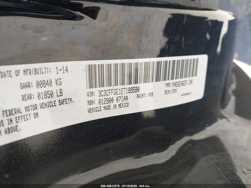 2014 Fiat 500 VIN 3C3CFFGE1ET189580 IAAI salvage auction — LEFT FRONT, Salvage Title, sold $225 on 2026-07-30 (photo 9)
