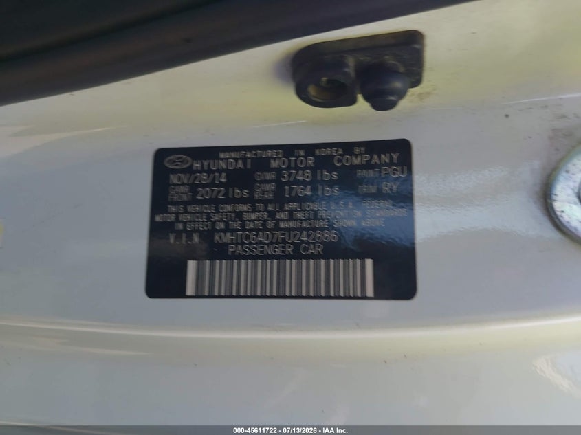 2015 Hyundai Veloster VIN KMHTC6AD7FU242886 IAAI salvage auction — NORMAL WEAR, Original (Texas), sold $25 on 2026-07-29 (photo 9)