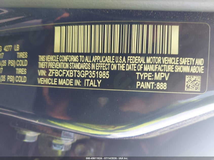 2016 Fiat 500x VIN ZFBCFXBT3GP351985 IAAI salvage auction — NORMAL WEAR, Clear (North Carolina), sold $250 on 2026-07-29 (photo 9)
