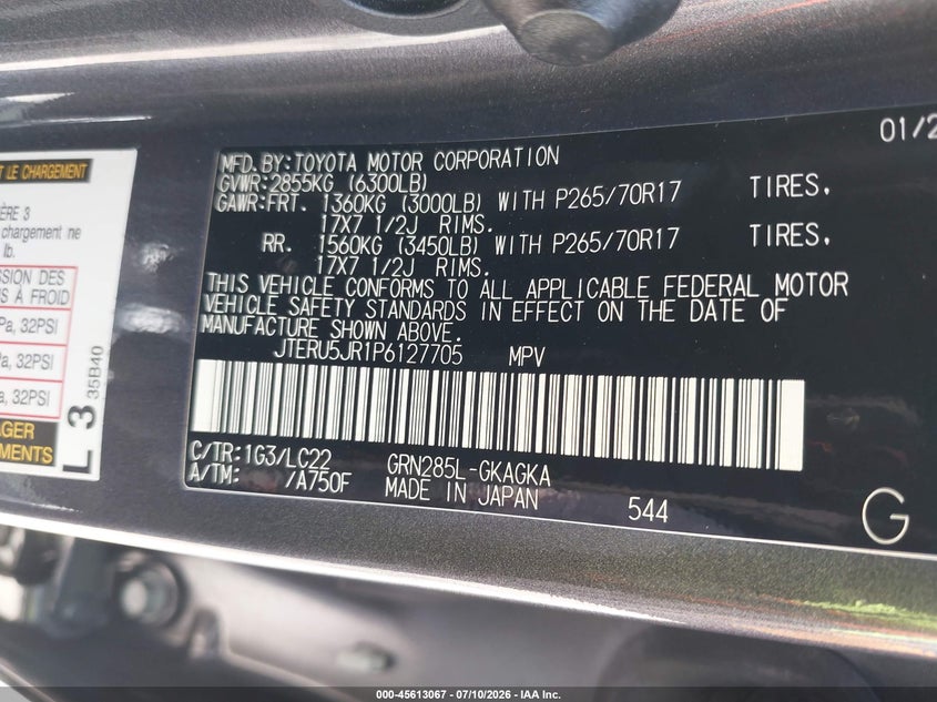 2023 Toyota 4runner VIN JTERU5JR1P6127705 IAAI salvage auction — RIGHT REAR, Salvage Title, sold $19,100 on 2026-07-29 (photo 9)