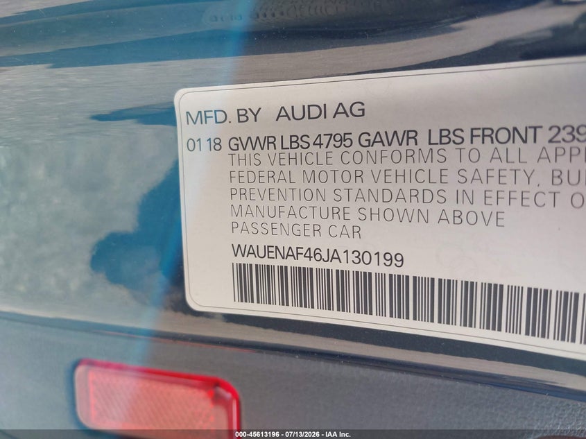 2018 Audi A4 VIN WAUENAF46JA130199 IAAI salvage auction — FRONT END, Salvage (Pennsylvania), sold $3,600 on 2026-07-25 (photo 9)