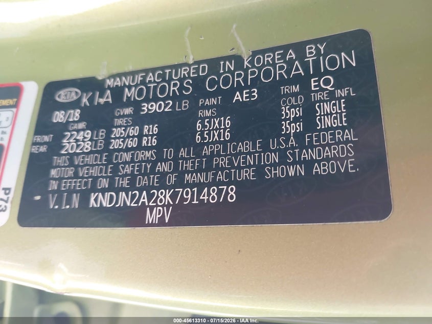 2019 Kia Soul VIN KNDJN2A28K7914878 IAAI salvage auction — SIDE, Salvage (Arizona), sold $1,950 on 2026-07-30 (photo 9)