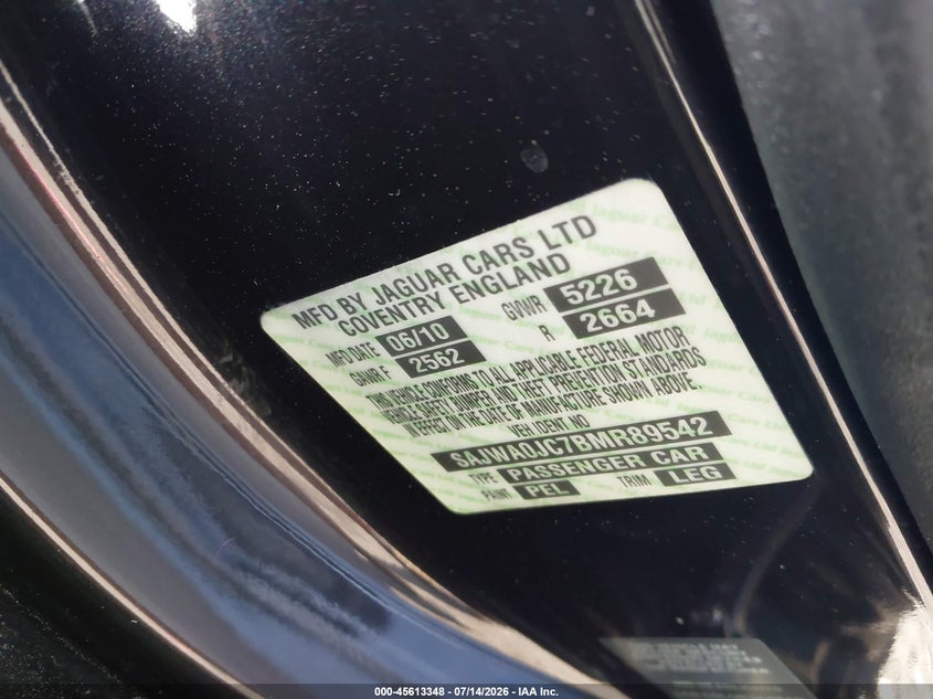 2011 Jaguar Xf VIN SAJWA0JC7BMR89542 IAAI salvage auction — NORMAL WEAR, Clear (Florida), sold $350 on 2026-07-21 (photo 9)