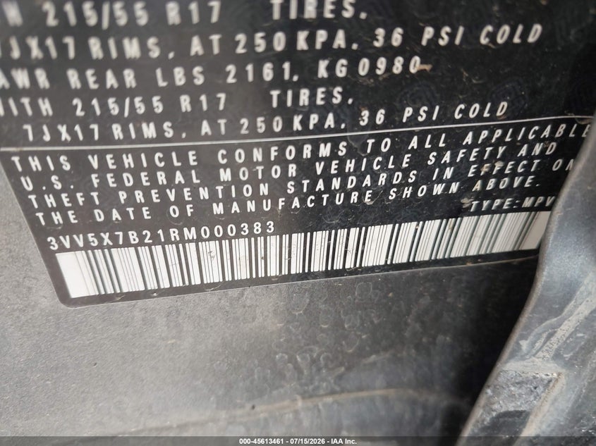 2024 Volkswagen Taos VIN 3VV5X7B21RM000383 IAAI salvage auction — LEFT SIDE, Original (Texas), sold $7,500 on 2026-09-01 (photo 9)
