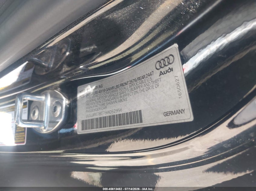 2009 Audi S5 VIN WAURV78T79A052956 IAAI salvage auction — HAIL, Clear (Colorado), sold $8,925 on 2026-08-18 (photo 9)