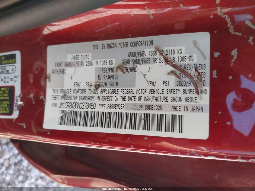 2010 Mazda 5 VIN JM1CR2W36A0373450 IAAI salvage auction — REAR END, Clear (Missouri), sold $400 on 2026-09-14 (photo 9)