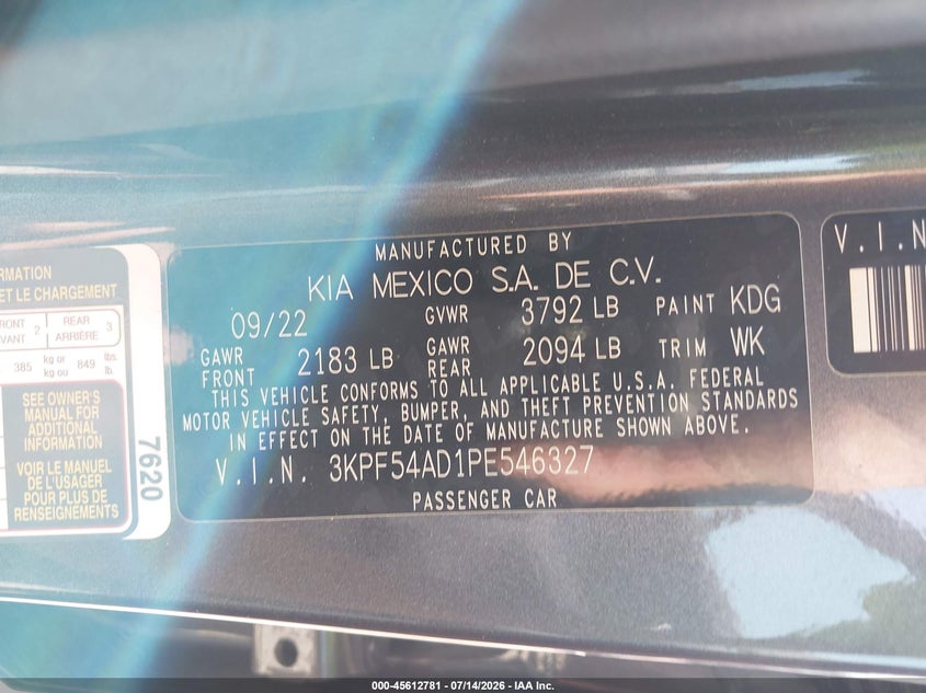 2023 Kia Forte VIN 3KPF54AD1PE546327 IAAI salvage auction — FRONT END, Salvage (Idaho), sold $3,550 on 2026-08-21 (photo 9)