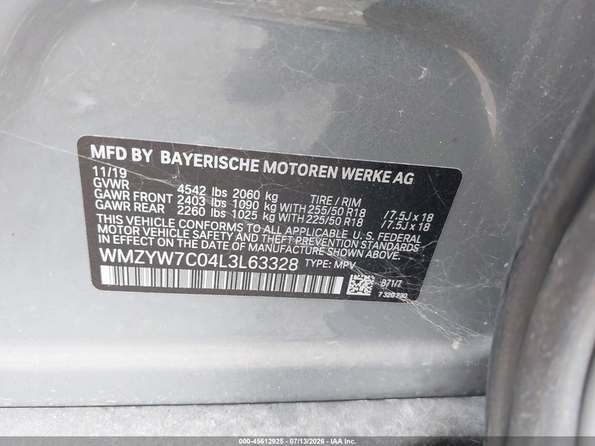 2020 Mini Countryman VIN WMZYW7C04L3L63328 IAAI salvage auction — REPOSSESSION, Clear (California), sold $2,150 on 2026-07-23 (photo 9)