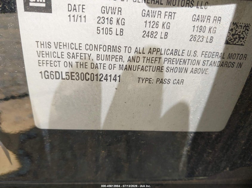 2012 Cadillac Cts VIN 1G6DL5E30C0124141 IAAI salvage auction — NORMAL WEAR, Clear (Virginia), sold $1,000 on 2026-08-03 (photo 9)