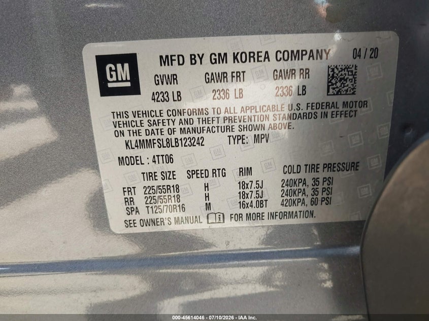 2020 Buick Encore gx VIN KL4MMFSL8LB123242 IAAI salvage auction — NORMAL WEAR, Salvage Title, sold $1,400 on 2026-07-29 (photo 9)