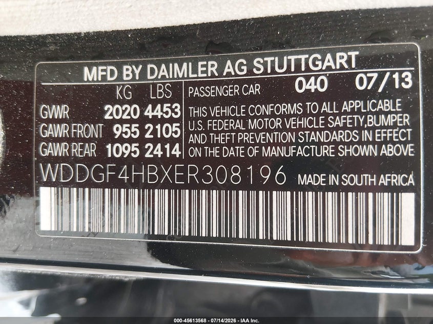 2014 Mercedes-benz C class VIN WDDGF4HBXER308196 IAAI salvage auction — NORMAL WEAR, Clear (Alabama), sold $1,650 on 2026-08-10 (photo 9)