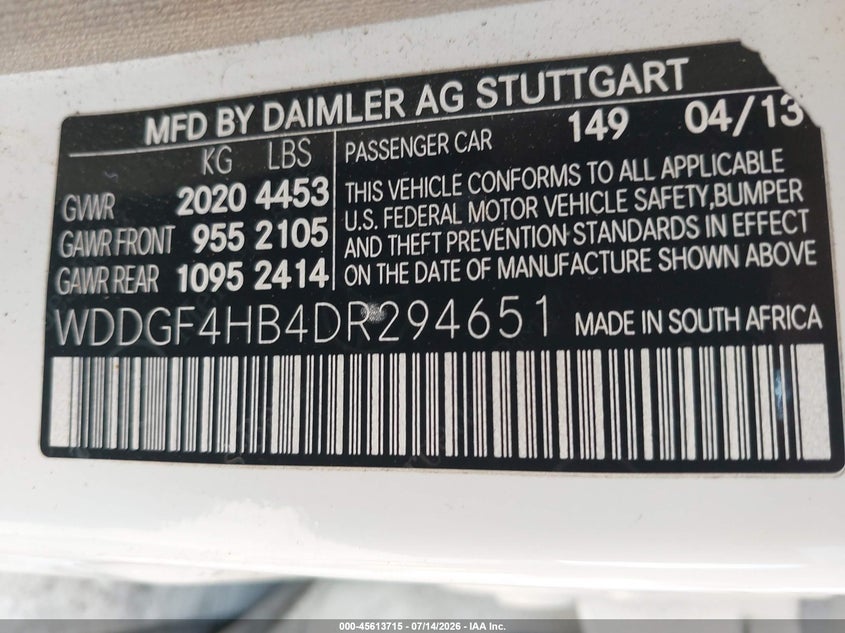 2013 Mercedes-benz C-klasse VIN WDDGF4HB4DR294651 IAAI salvage auction — FRONT END, Wait Title, sold $775 on 2026-08-18 (photo 9)