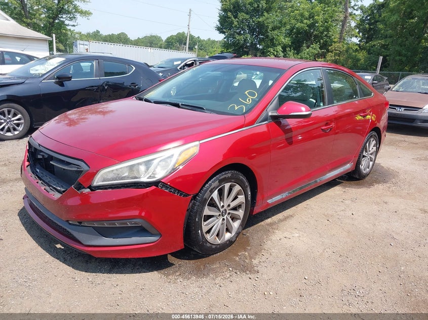 2015 Hyundai Sonata VIN 5NPE34AF2FH029390 IAAI salvage auction — FRONT END, Wait Title, sold $600 on 2026-08-01 (photo 2)