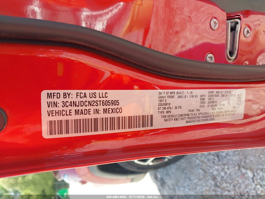 2025 Jeep Compass VIN 3C4NJDCN2ST605905 IAAI salvage auction — NORMAL WEAR, Salvage Title, sold $14,800 on 2026-07-22 (photo 9)