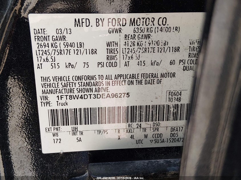 2013 Ford F450 VIN 1FT8W4DT3DEA96275 IAAI salvage auction — FRONT END, Rebuildable (Florida), sold $7,975 on 2026-08-18 (photo 8)