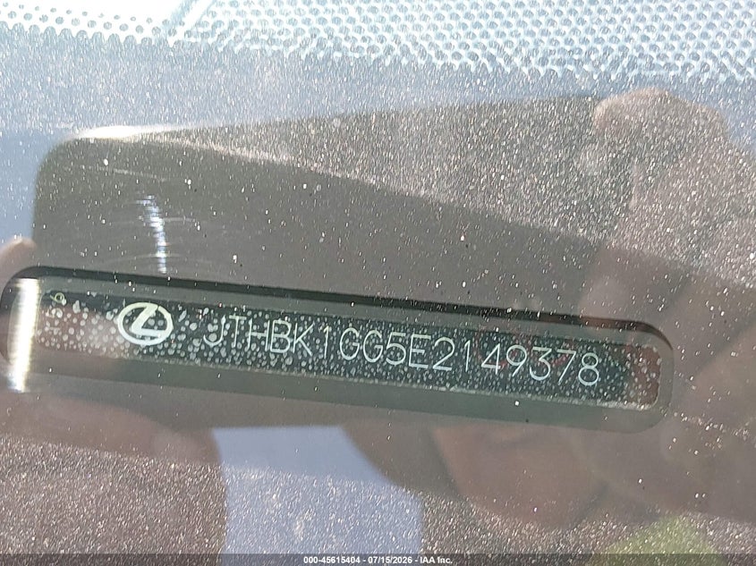 2014 Lexus ES VIN JTHBK1GG5E2149378 IAAI salvage auction — WATER/FLOOD, Salvage Title, sold $1,800 on 2026-07-31 (photo 9)