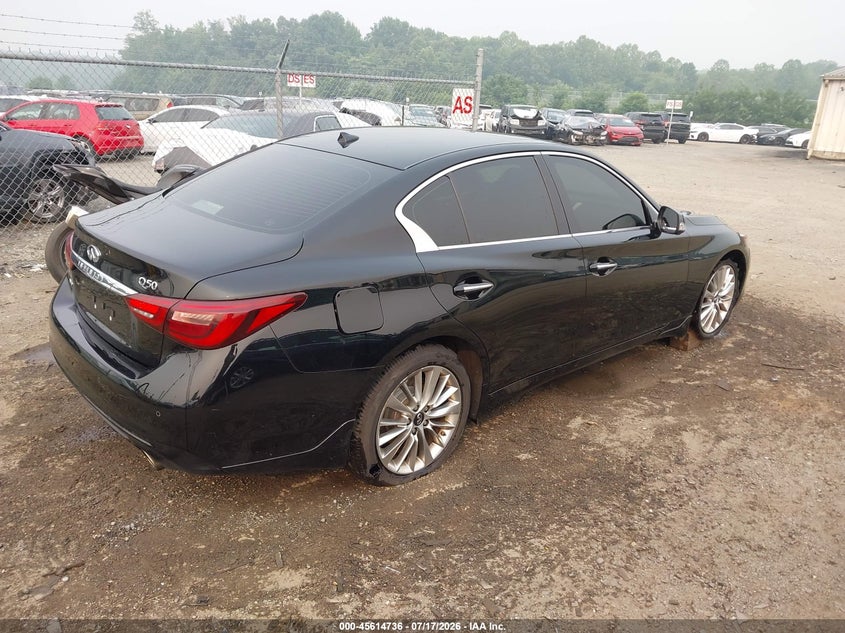 2021 Infiniti Q50 VIN JN1EV7BR7MM753473 IAAI salvage auction — RIGHT FRONT, Salvage (Virginia), sold $9,300 on 2026-07-31 (photo 4)