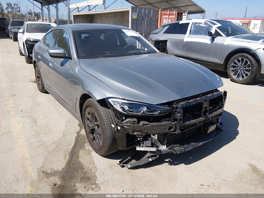 2023 BMW I4 VIN WBY73AW04PFR36292 IAAI salvage auction — LEFT SIDE, Wait Title, sold $14,700 on 2026-08-19 (photo 1)